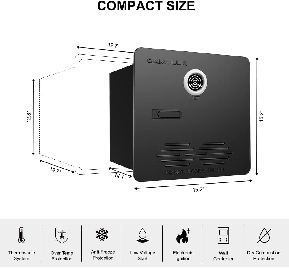 Camplux PRO 65,000 BTU RV Tankless Water Heater 2.64 GPM - Black