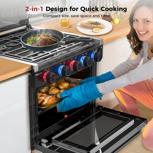 Camplux Elite RV Propane Oven Stove Combo 17 Inches, 1.27 Cu.ft. Gas Oven Stove with 3 Burners, Gas Range fro RV, Total Output 28,100 BTU (RGP17MGB)
