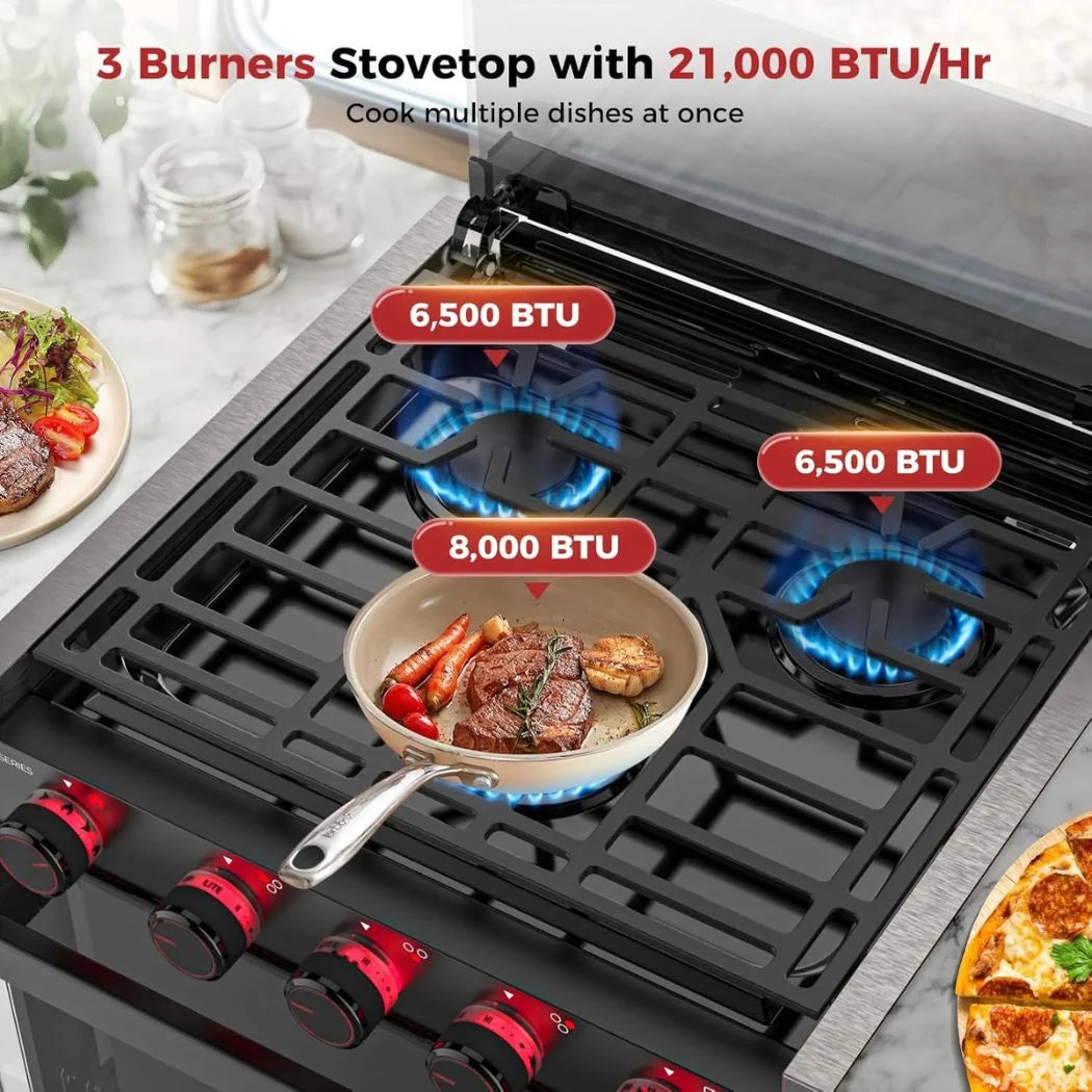 Camplux Elite RV Propane Oven Stove Combo 17 Inches, 1.27 Cu.ft. Gas Oven Stove with 3 Burners, Gas Range fro RV, Total Output 28,100 BTU