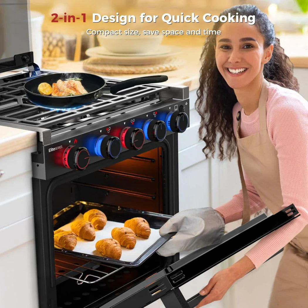 Camplux Elite RV Stove Propane Range 21 Inches, 1.8 Cu.ft. Propane Oven with 3 Burners Cooktop, RV Gas Oven Stove Combo 28,100 BTU