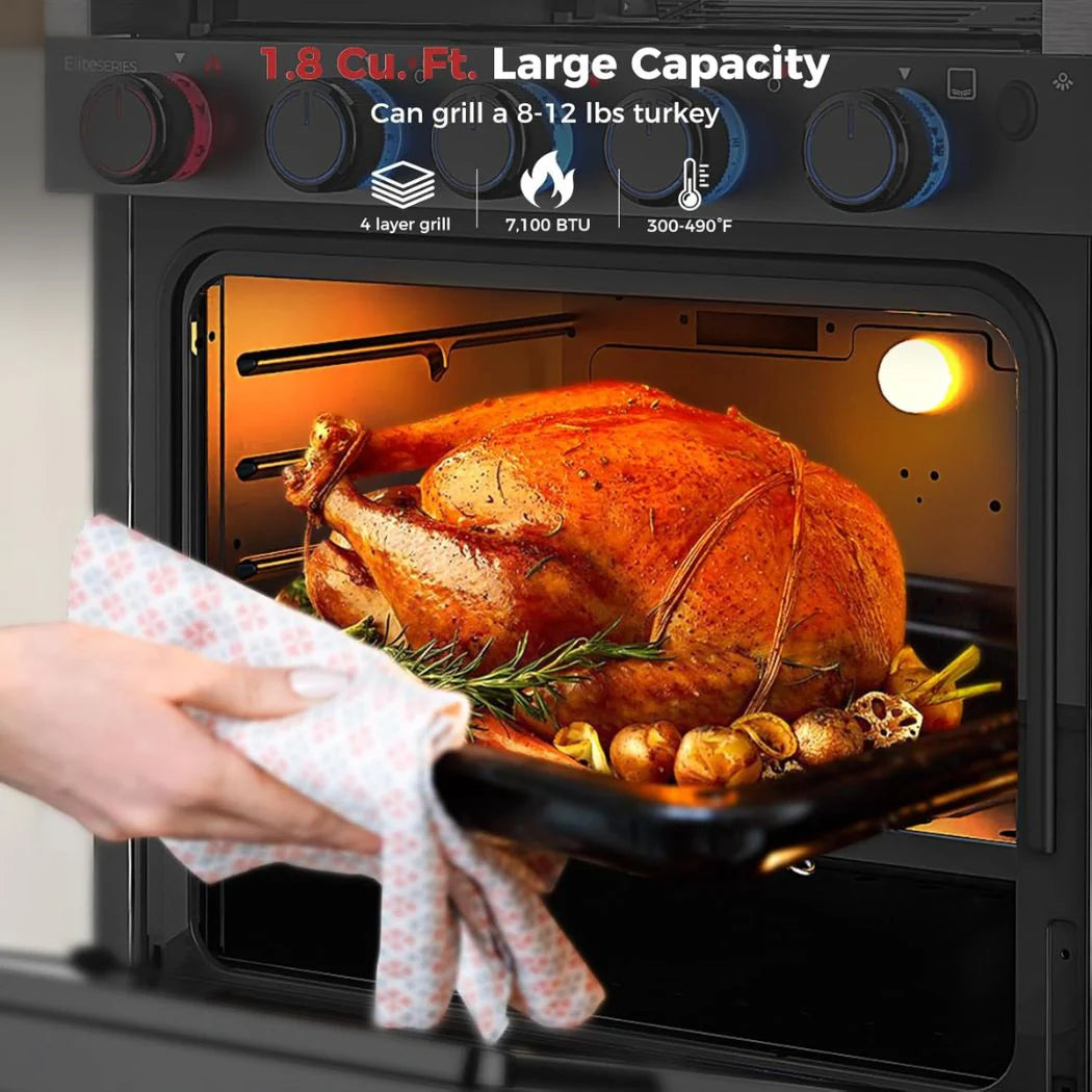 Camplux Elite RV Stove Propane Range 21 Inches, 1.8 Cu.ft. Propane Oven with 3 Burners Cooktop, RV Gas Oven Stove Combo 28,100 BTU