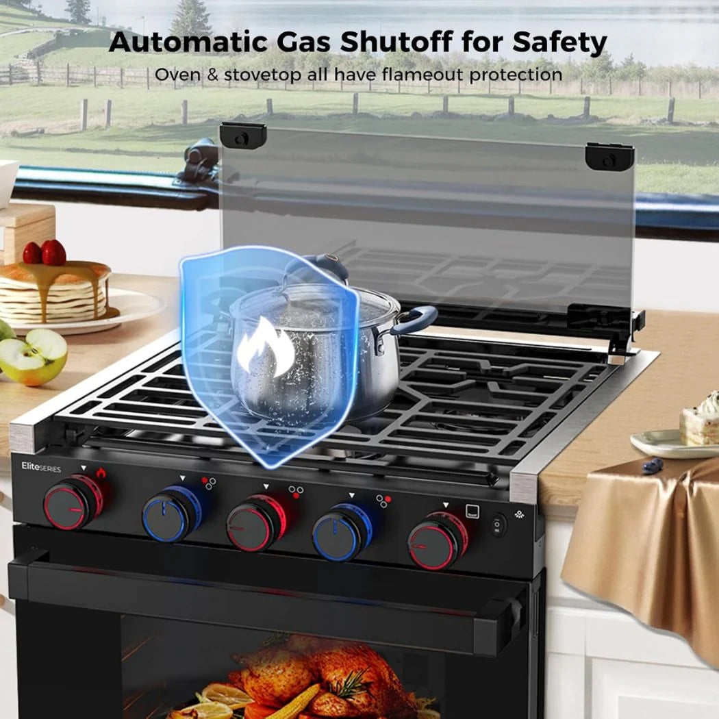 Camplux Elite RV Stove Propane Range 21 Inches, 1.8 Cu.ft. Propane Oven with 3 Burners Cooktop, RV Gas Oven Stove Combo 28,100 BTU