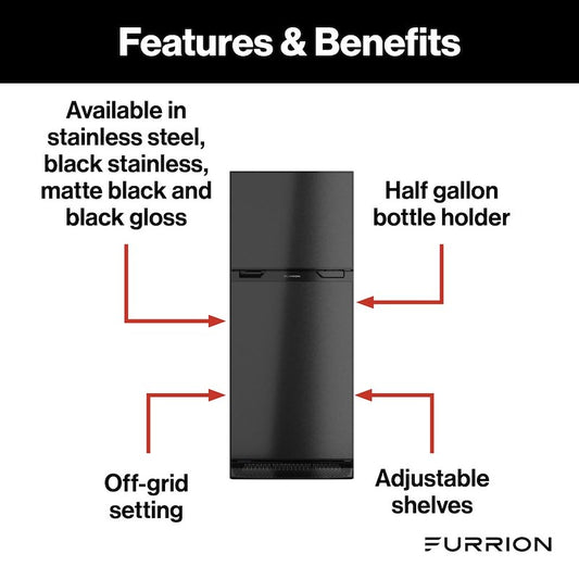 Furrion Arctic 8 Cu. Ft. 12V RV Refrigerator, Left-Hand Hinge, Black (FCR08DCGTA-BR)