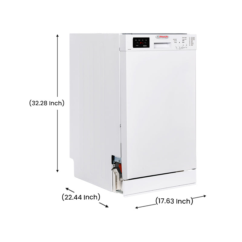 Pinnacle 18-Inch Built-In Dishwasher, 8 Place Settings, 8 Programs – White