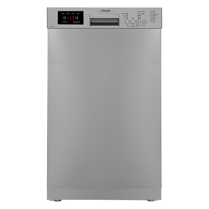 Pinnacle 18” Built-In Dishwasher with 8 Wash Programs & 10 Place Settings – Silver