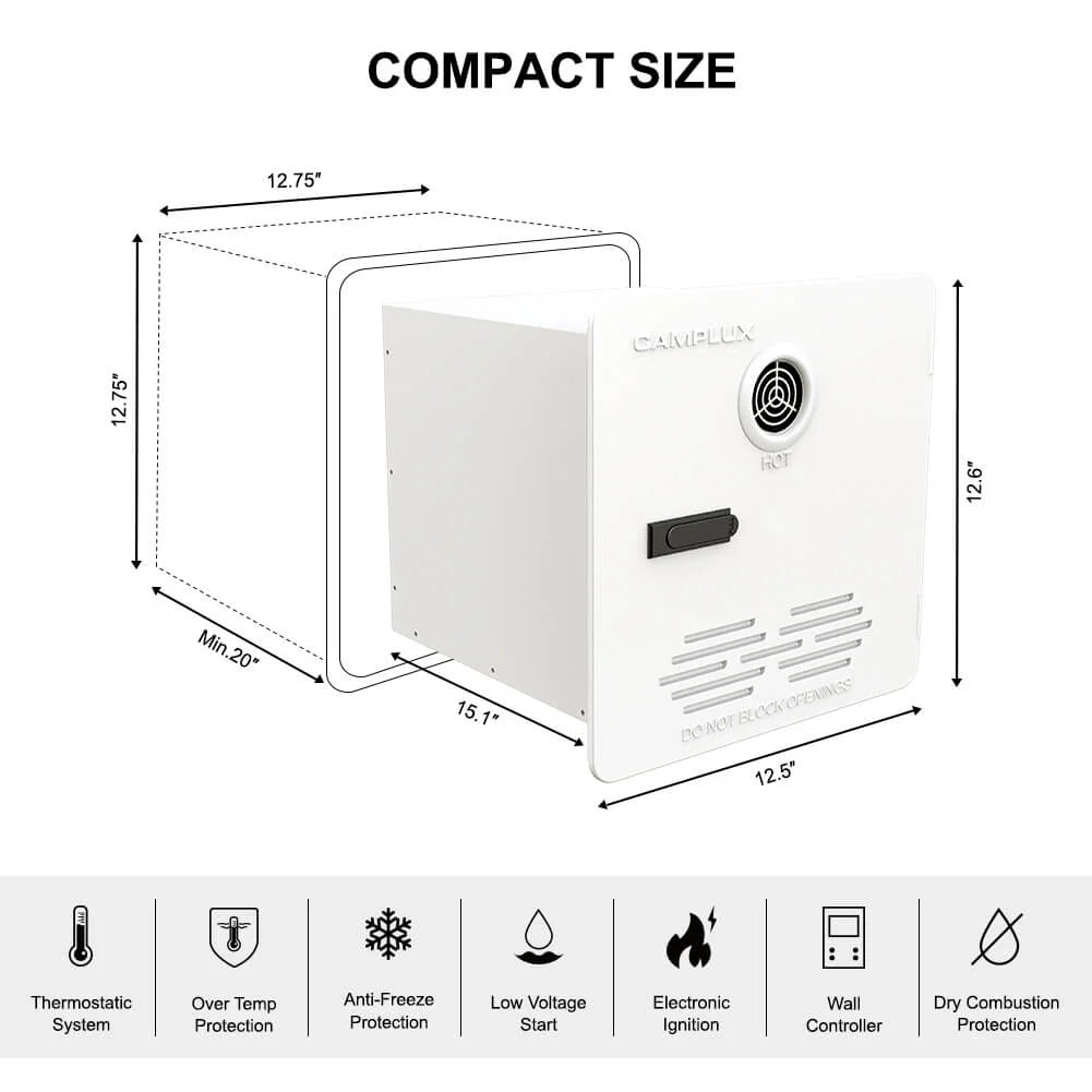 Camplux PRO 65,000 BTU RV Tankless Water Heater 2.64 GPM - White