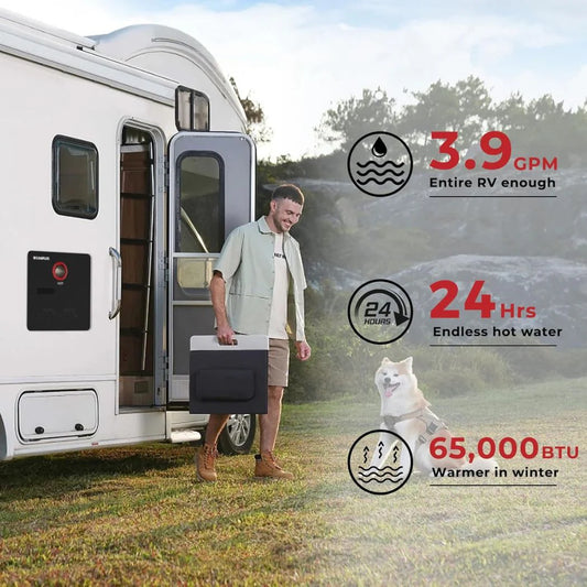 Camplux Elite 65,000 BTU RV Tankless Water Heater Max 3.9 GPM - Black (RE264B)