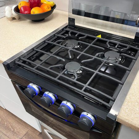 Greystone® by Furrion 17" Digital RV Gas Range with Oven – Black, 12V, 3 Burner (CF-RV17BB-D)