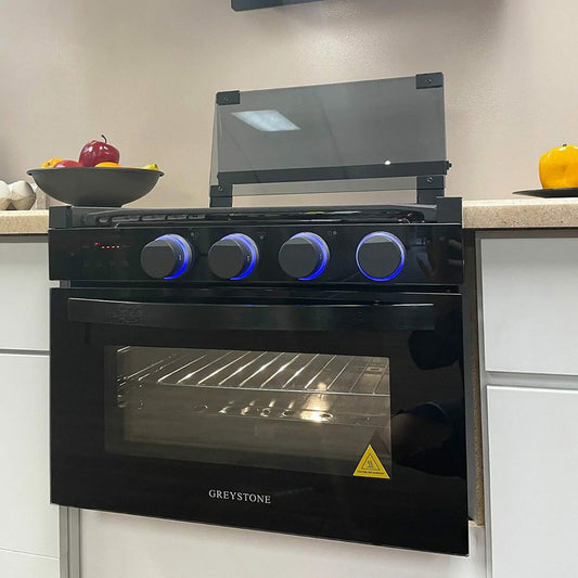 Greystone® by Furrion 17" Digital RV Gas Range with Oven – Black, 12V, 3 Burner (CF-RV17BB-D)