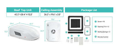 Fogatti InstaCool Ultra Air Conditioner | 16,000 BTU Cooling | 12,500 BTU Heating | Replaceable Non-Ducted RV AC | 115V(AC)