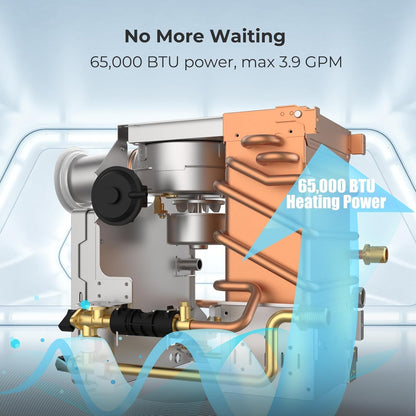 Camplux PRO 65,000 BTU RV Tankless Water Heater 2.64 GPM - Black