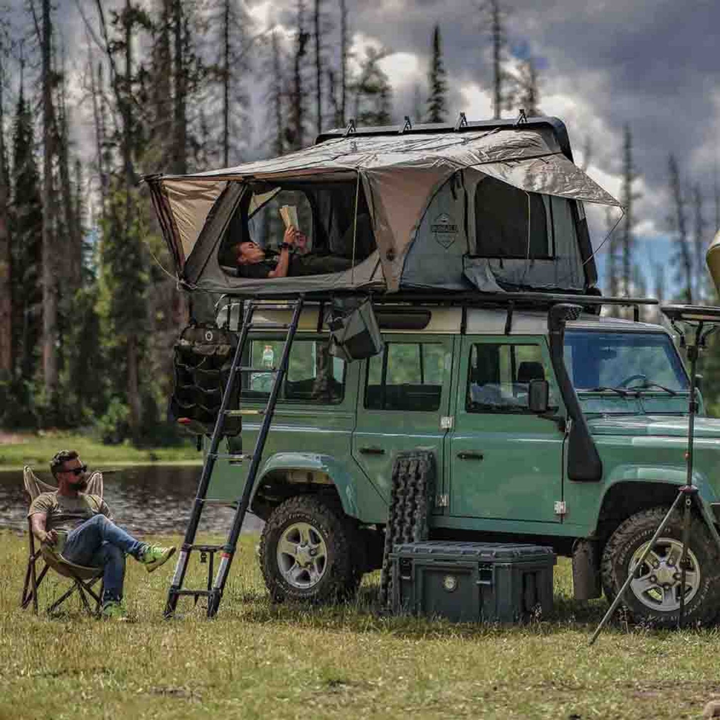 OVS HD Bushveld II Cantilever Hard Shell Roof Top Tent Grey Body & Tan Rainfly