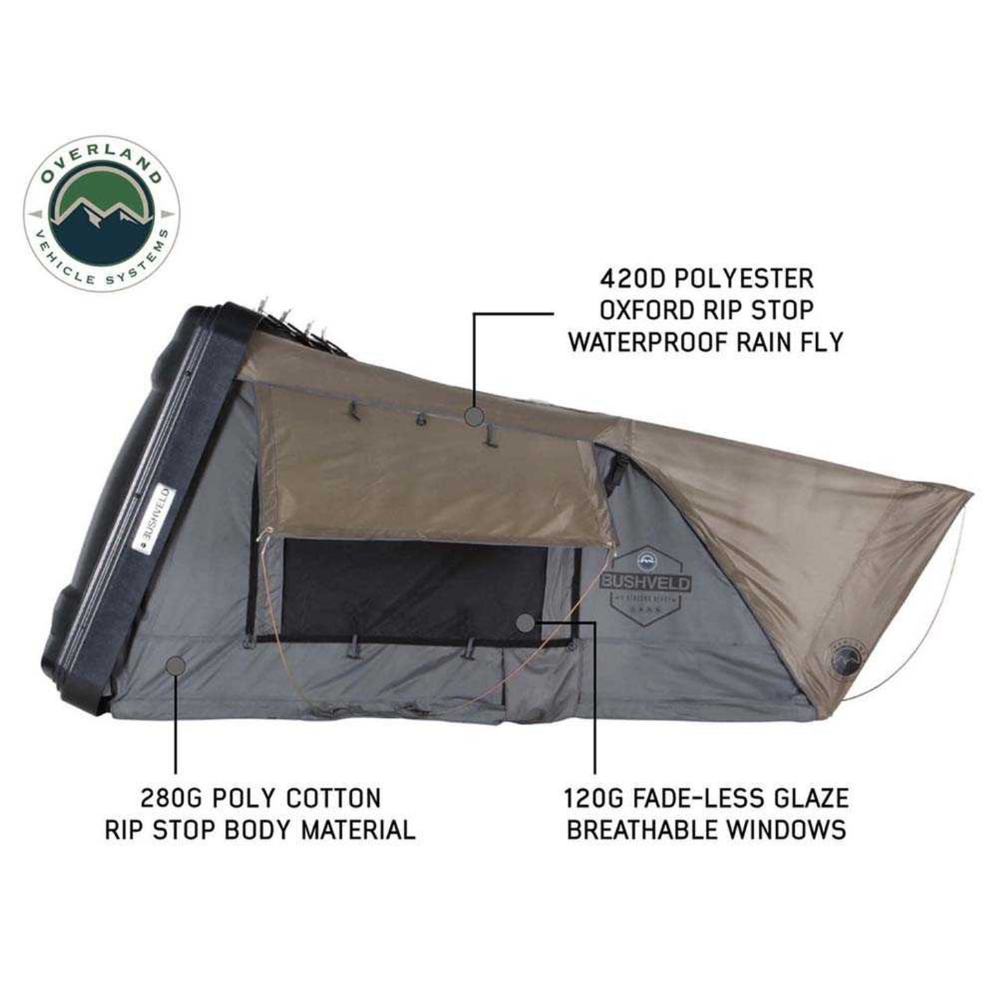 OVS HD Bushveld II Cantilever Hard Shell Roof Top Tent Grey Body & Tan Rainfly