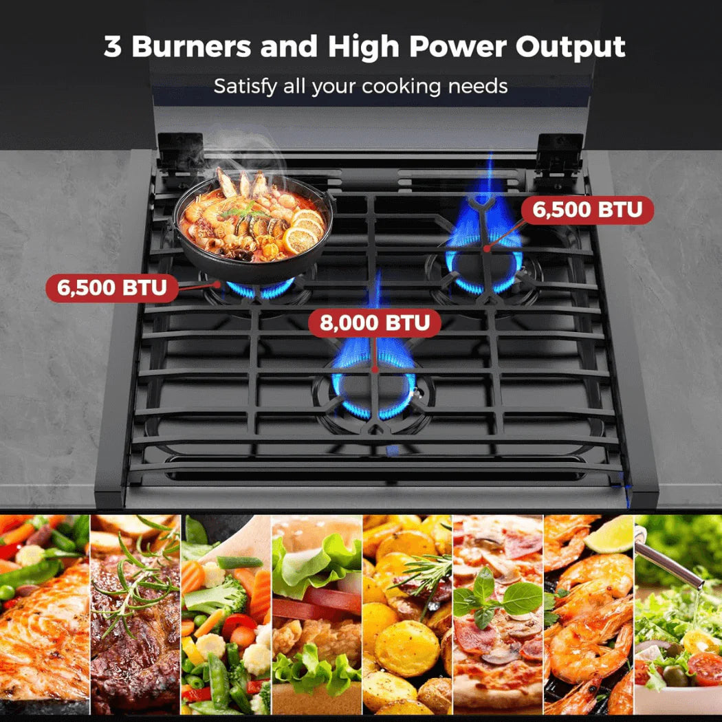 Camplux RV Stove Gas Range Oven w/ 3 Burners Cooktop 17 Inches 1.6-cu ft Slide-In Liquid Propane Classic