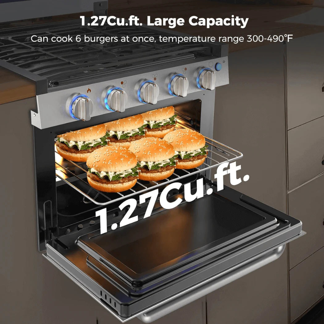Camplux RV Stove Gas Range Oven w/ 3 Burners Cooktop 17 Inches 1.6-cu ft Slide-In Liquid Propane Classic