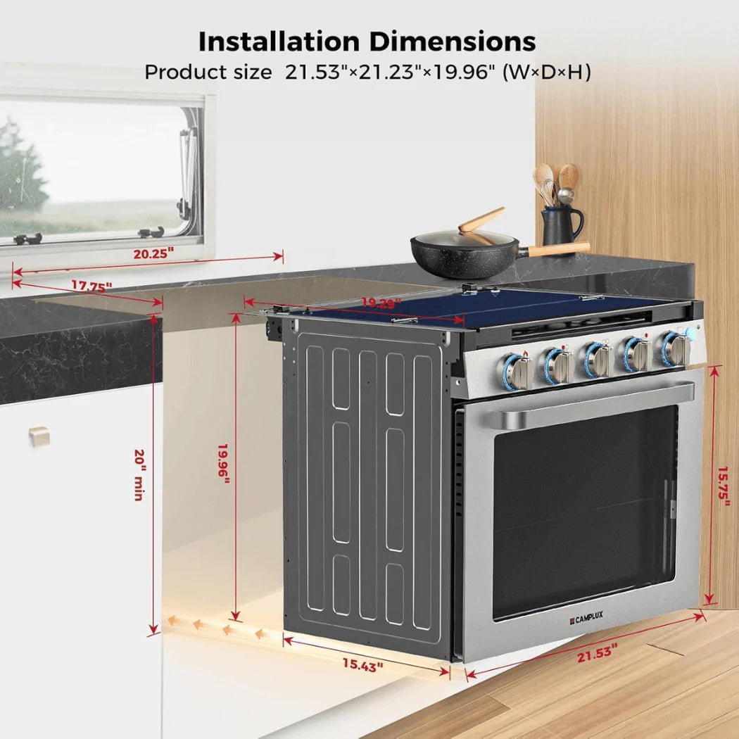 Camplux 21-in RV Stove Gas Range Oven 3 burners 1.8-cu ft Slide-In Liquid Propane Classic