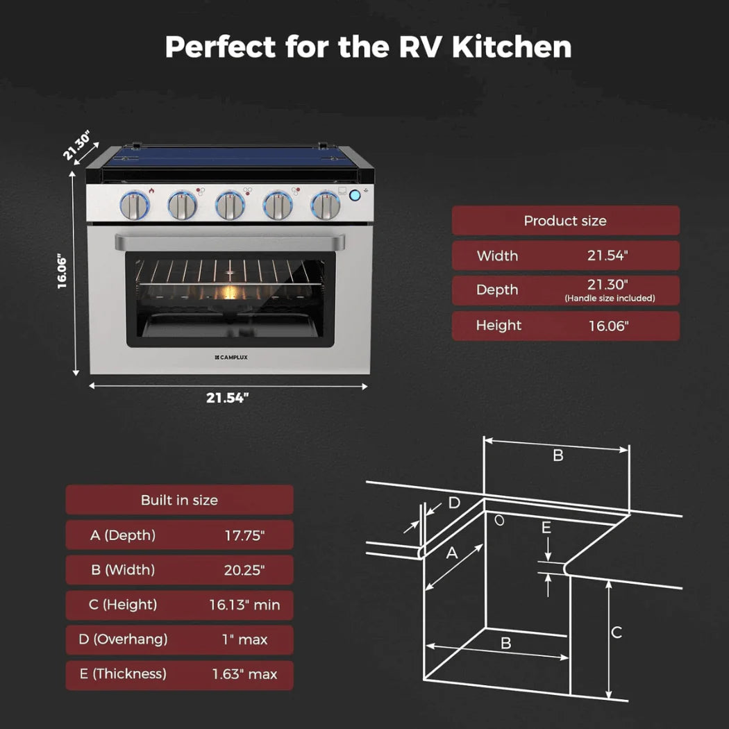 Camplux RV Stove Gas Range Oven w/ 3 Burners Cooktop 17 Inches 1.6-cu ft Slide-In Liquid Propane Classic