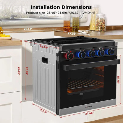 Camplux Elite RV Stove Propane Range 21 Inches, 1.8 Cu.ft. Propane Oven with 3 Burners Cooktop, RV Gas Oven Stove Combo 28,100 BTU