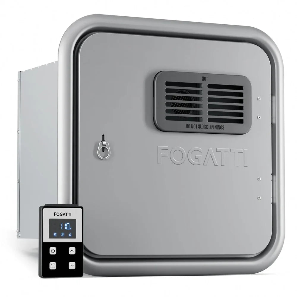Fogatti InstaShower Ultra, 66,000 BTU, 0.5-3.6 GPM RV Tankless Water Heater with Gray Door & Mixing Tank（Supreme Series）