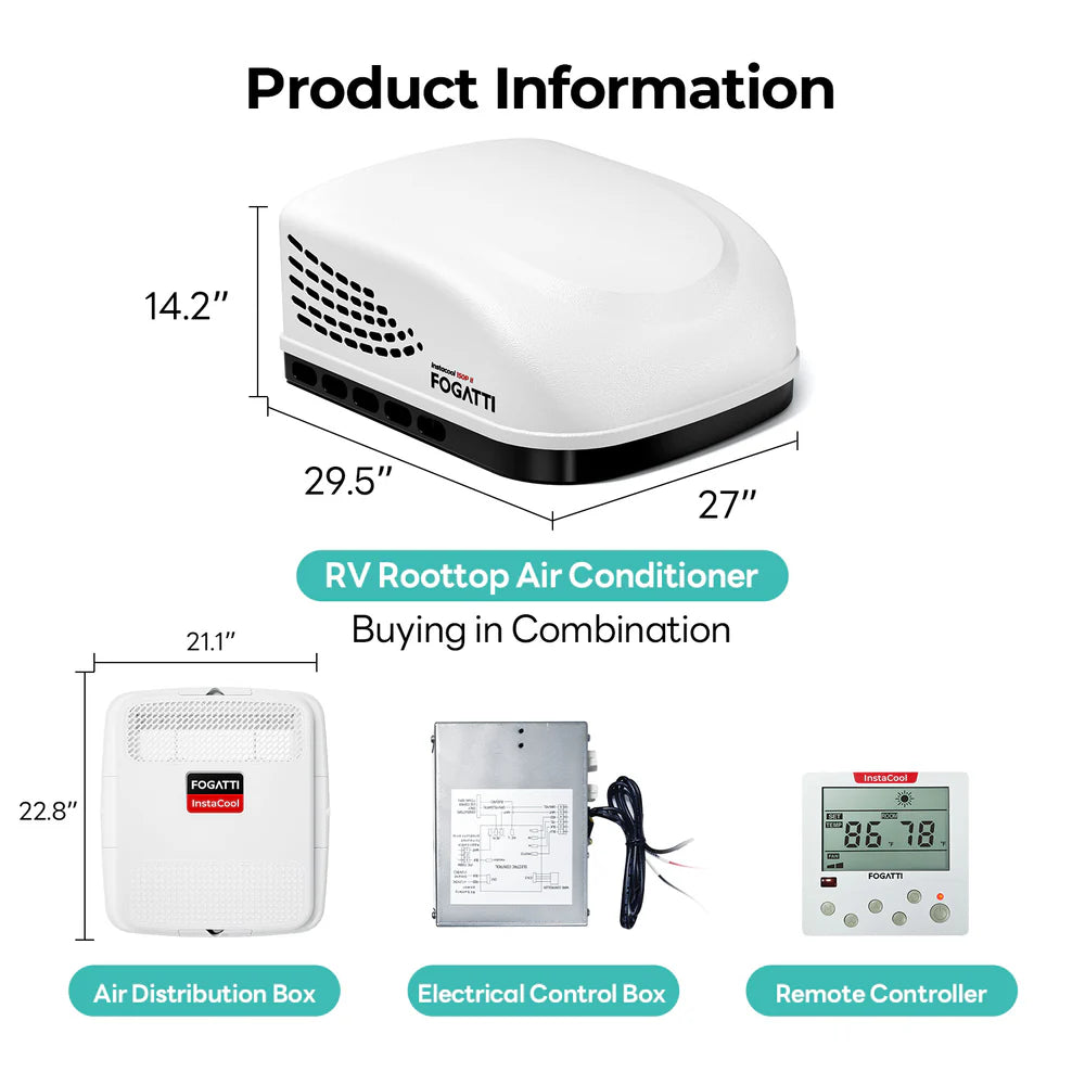 Fogatti InstaCool 15,000 BTU RV Rooftop Air Conditioner | Heat&Cool | Replaceable Non-Ducted RV AC | 115V(AC)