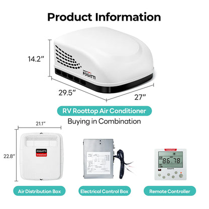 Fogatti InstaCool 15,000 BTU RV Rooftop Air Conditioner | Heat&Cool | Replaceable Non-Ducted RV AC | 115V(AC)