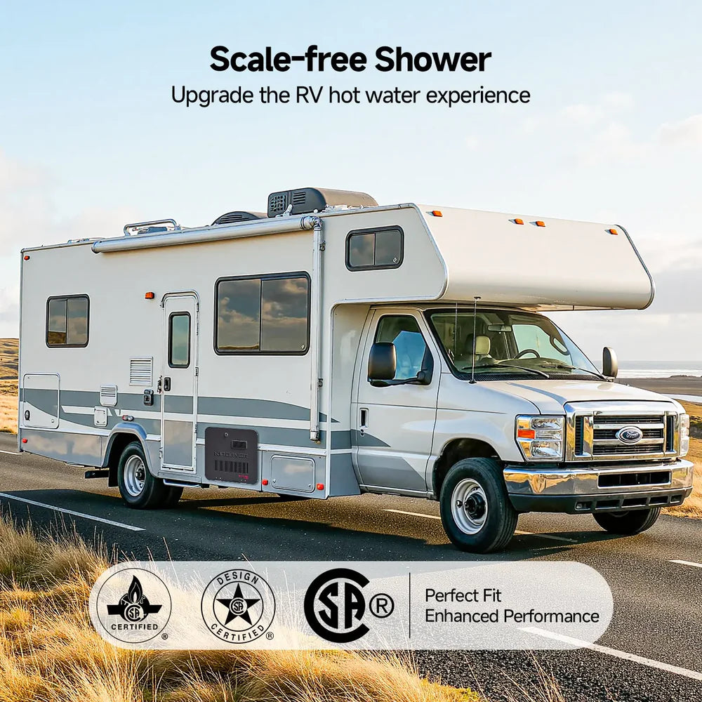 Fogatti - Kingrver 10 Gallon RV Hot Water Heater, Propane/Electric Heating, Bulit-in Lifetime Anode Rod-HybridShower 10 Pro