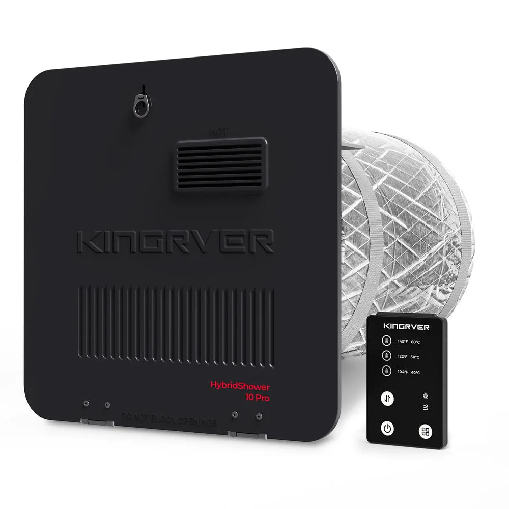 Fogatti - Kingrver 10 Gallon RV Hot Water Heater, Propane/Electric Heating, Bulit-in Lifetime Anode Rod-HybridShower 10 Pro