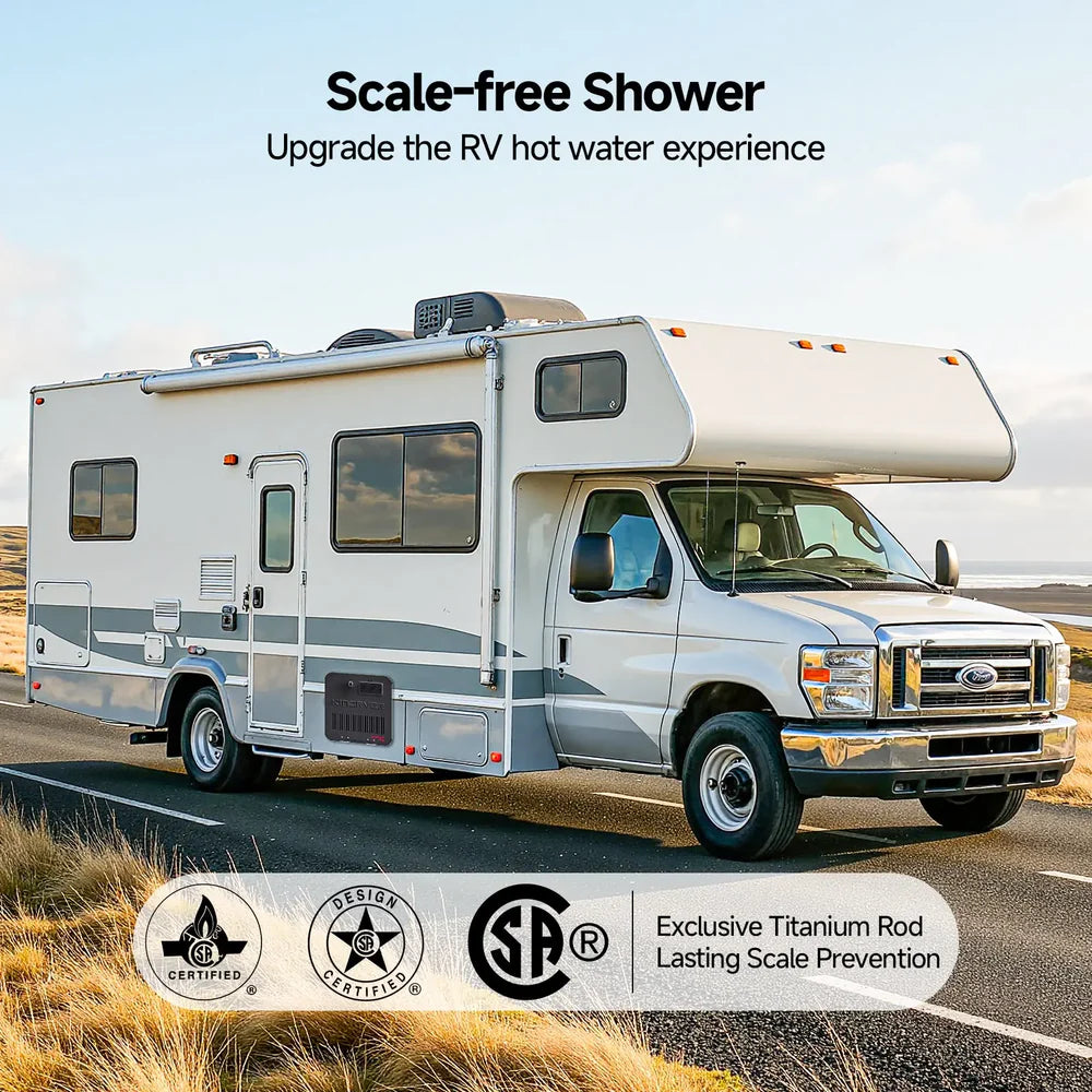 6 Gallon RV Hot Water Heater, Propane/Electric Heating, Bulit-in Lifetime Anode Rod-HybridShower 6 Pro