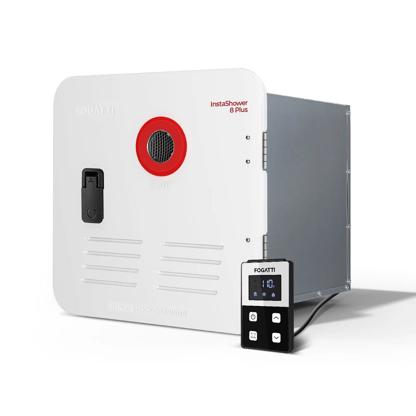 Fogatti InstaShower 8 Plus, 55,000 BTU RV Tankless Water Heater with Door - White