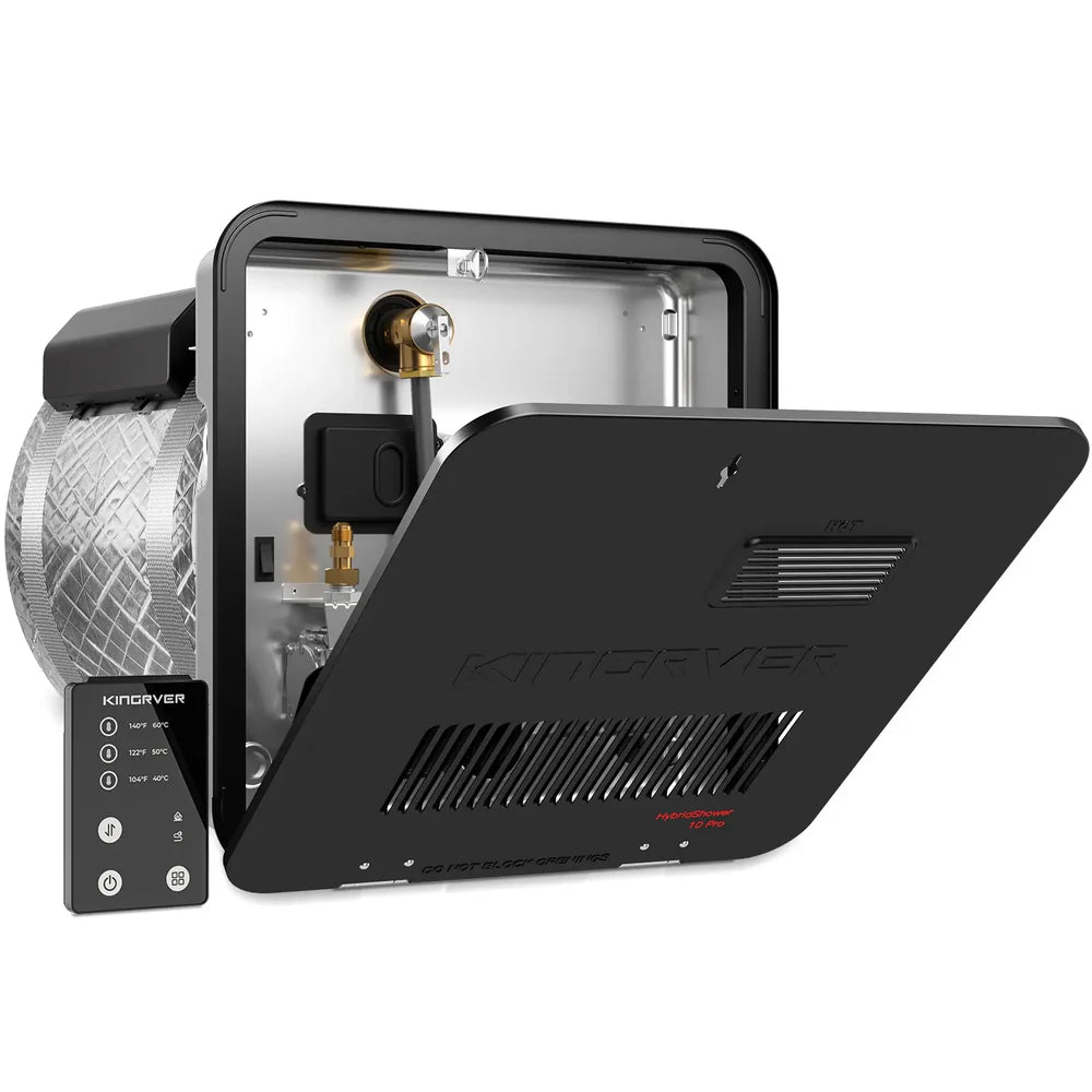 Fogatti - Kingrver 10 Gallon RV Hot Water Heater, Propane/Electric Heating, Bulit-in Lifetime Anode Rod-HybridShower 10 Pro
