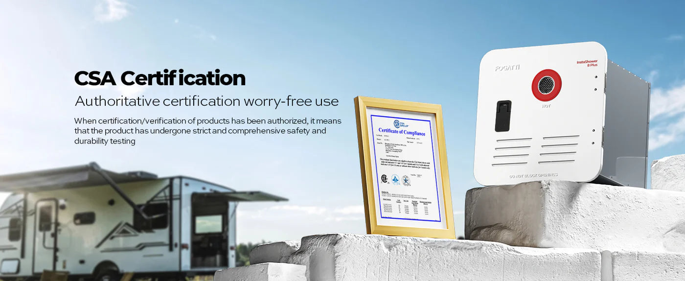 Fogatti InstaShower 8 Plus, 55,000 BTU RV Tankless Water Heater with Door - White