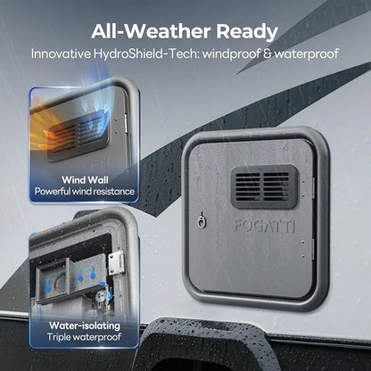 Fogatti InstaShower Ultra, 66,000 BTU, 0.5-3.6 GPM RV Tankless Water Heater with Gray Door & Mixing Tank（Supreme Series）