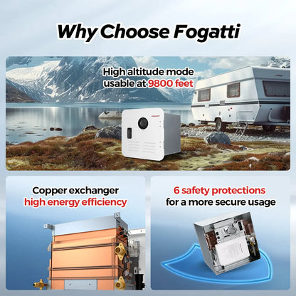 Fogatti RV Tankless Water Heater InstaShower 7, 48,000 BTU Heating, Energy Saving Model