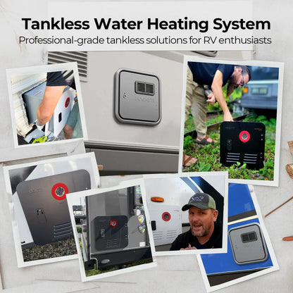 Fogatti InstaShower Ultra, 66,000 BTU, 0.5-3.6 GPM RV Tankless Water Heater with Gray Door & Mixing Tank（Supreme Series）