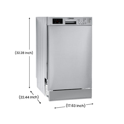 Pinnacle 18” Built-In Dishwasher with 8 Wash Programs & 10 Place Settings – Silver