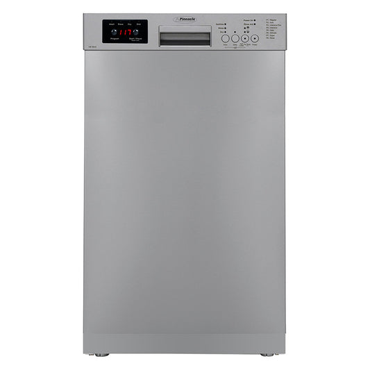 Pinnacle 18” Built-In Dishwasher with 8 Wash Programs & 10 Place Settings – Silver