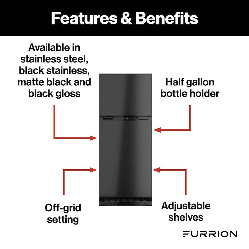 Furrion Arctic 12V RV Refrigerator – 8 cu. ft., Right Hinge, Black (FCR08DCGTA-BL)