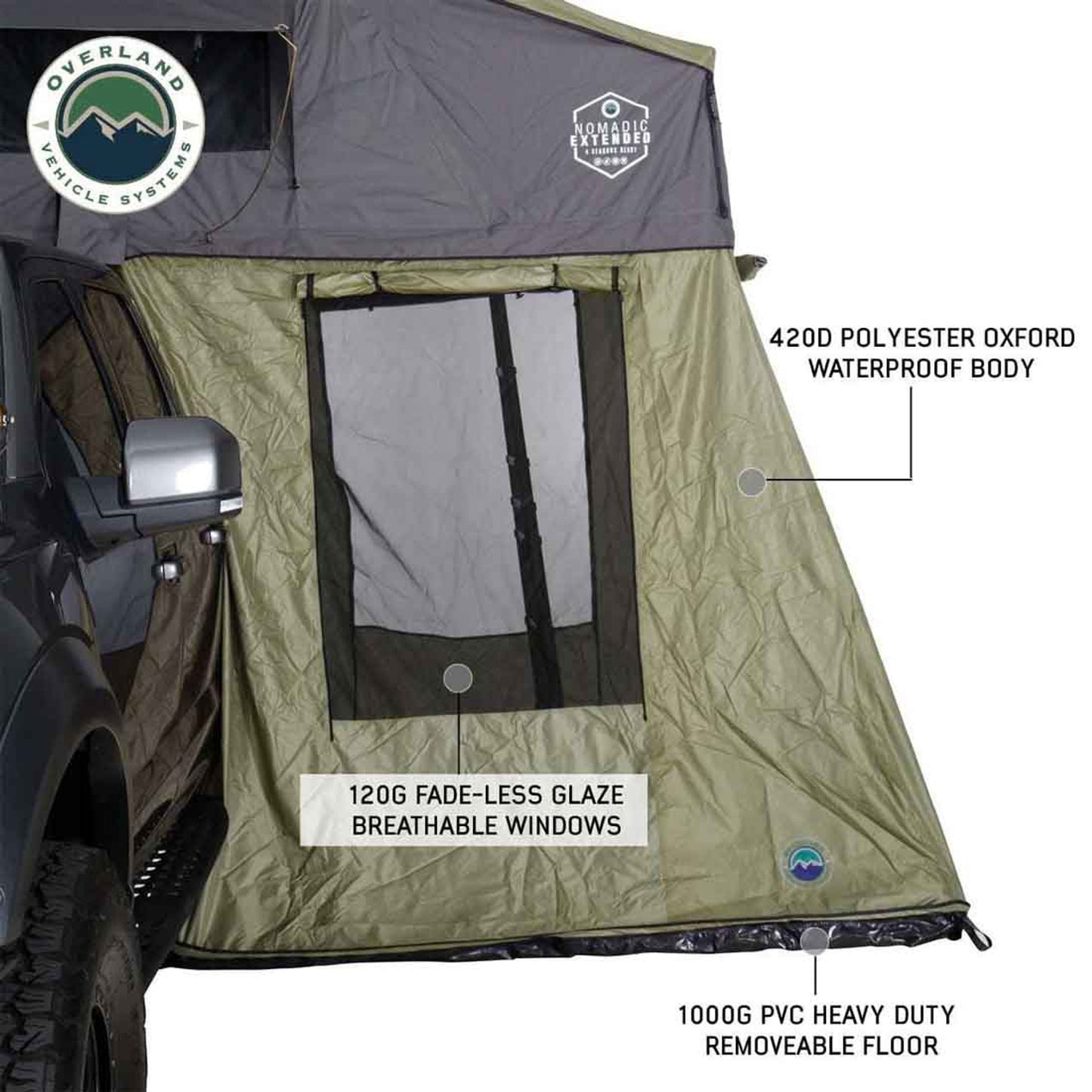 OVS HD Nomadic 3 Roof Top Tent Annex Green Base With Black Floor & Travel Cover