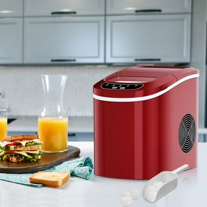 Compact Portable Ice Maker in Red – Produces 26 lbs Daily