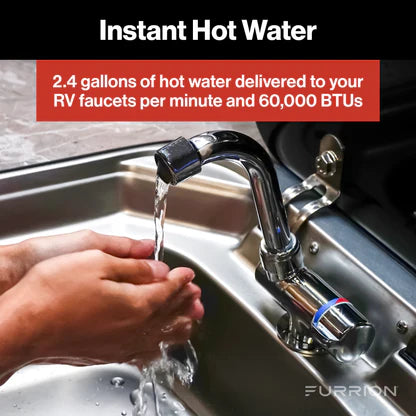 Furrion Tankless Gas Water Heater with Antifreeze Protection – 2.4 GPM, White (#FWH09AFA-AM)