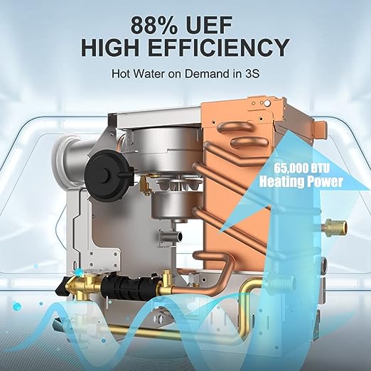 Camplux PRO 65,000 BTU RV Tankless Water Heater 2.64 GPM - White