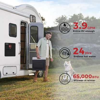 Camplux Elite 65,000 BTU RV Tankless Water Heater Max 3.9 GPM - Black