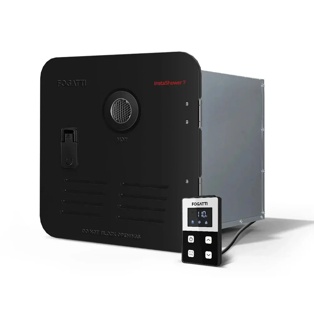 Fogatti InstaShower 7, 48,000 BTU RV Tankless Water Heater with Door - Black 