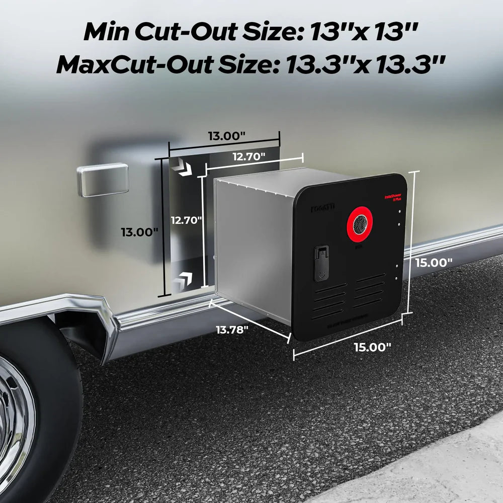 Fogatti InstaShower 8 Plus, 55,000 BTU RV Tankless Water Heater with Door - Black