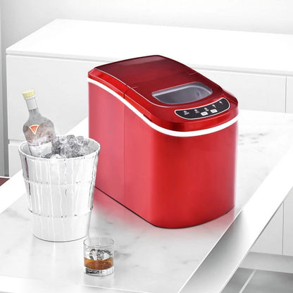 Compact Portable Ice Maker in Red – Produces 26 lbs Daily
