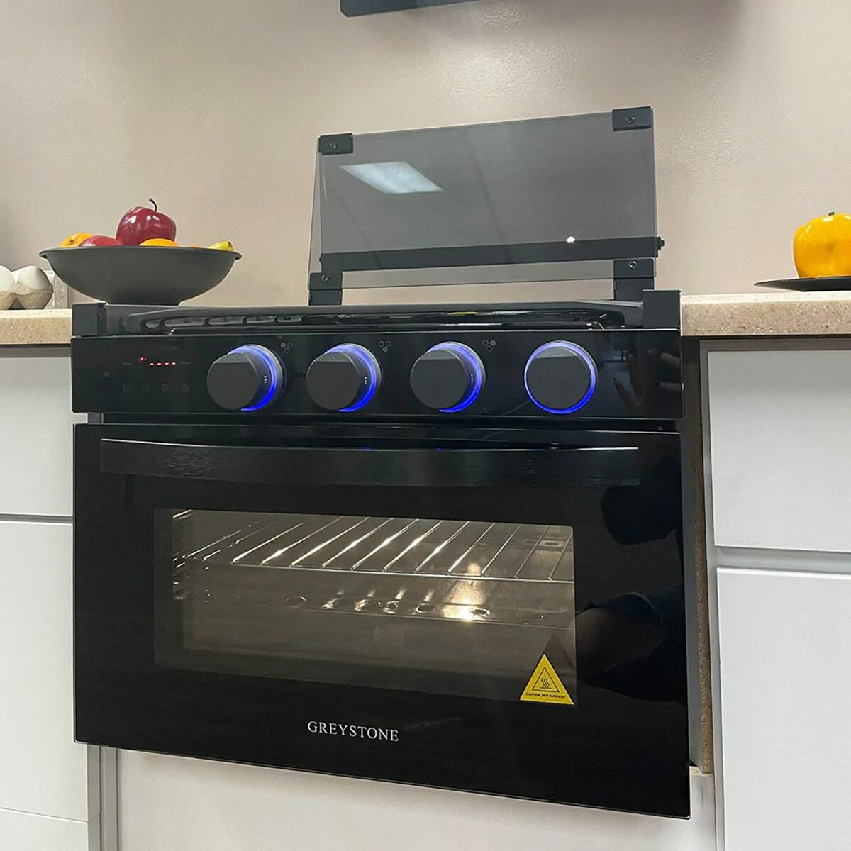 Greystone® by Furrion  17" Digital RV Gas Range with Oven – Black, 12V, 3 Burner (CF-RV17BB-D)