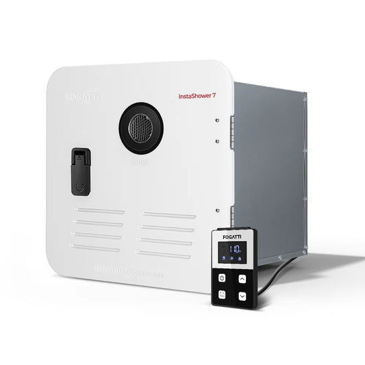 Fogatti InstaShower 7, 48,000 BTU RV Tankless Water Heater with Door - White