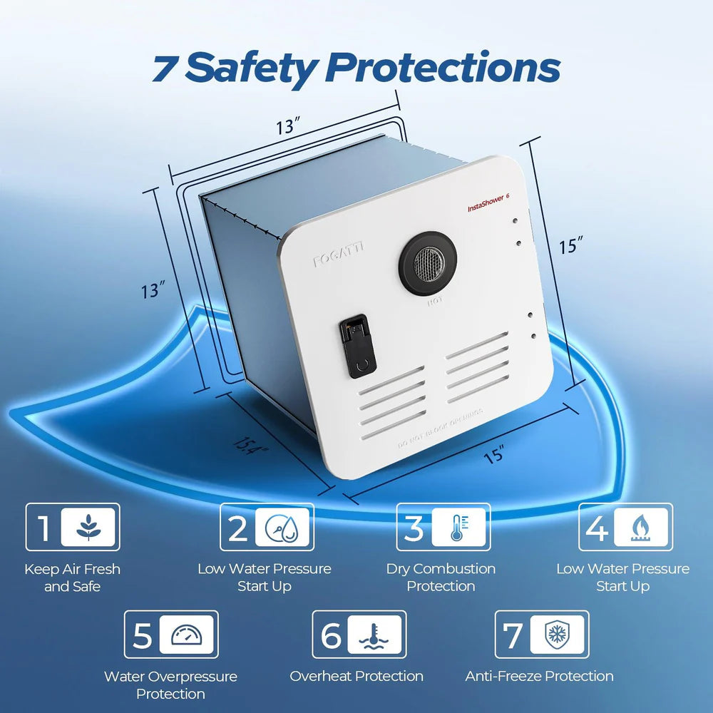 Fogatti InstaShower 7, 48,000 BTU RV Tankless Water Heater with Door - White