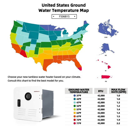 Fogatti InstaShower 7, 48,000 BTU RV Tankless Water Heater with Door - White