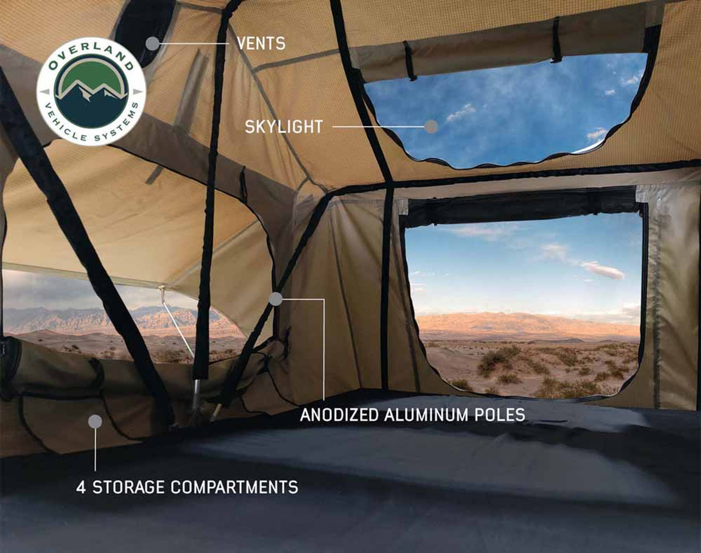 OVS LD TMBK 3 Soft Shell Roof Top Tent, Tan Body & Green Rainfly